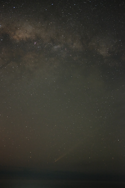 Comet C/2023 A3 at night, with a backdrop of stars.