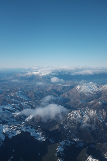 A photo of the southern alps taken from an aeroplane